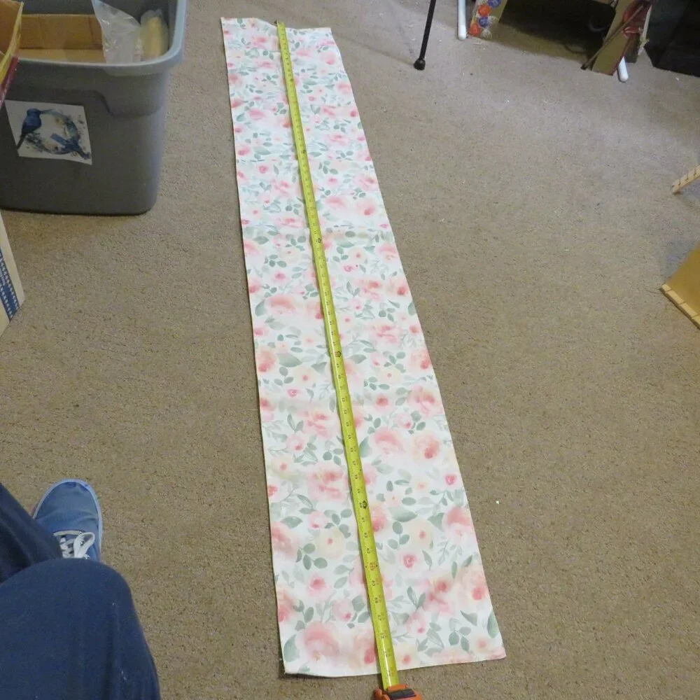 Pastel Rose Floral Table Runner with Green Plaid Backer 13x70